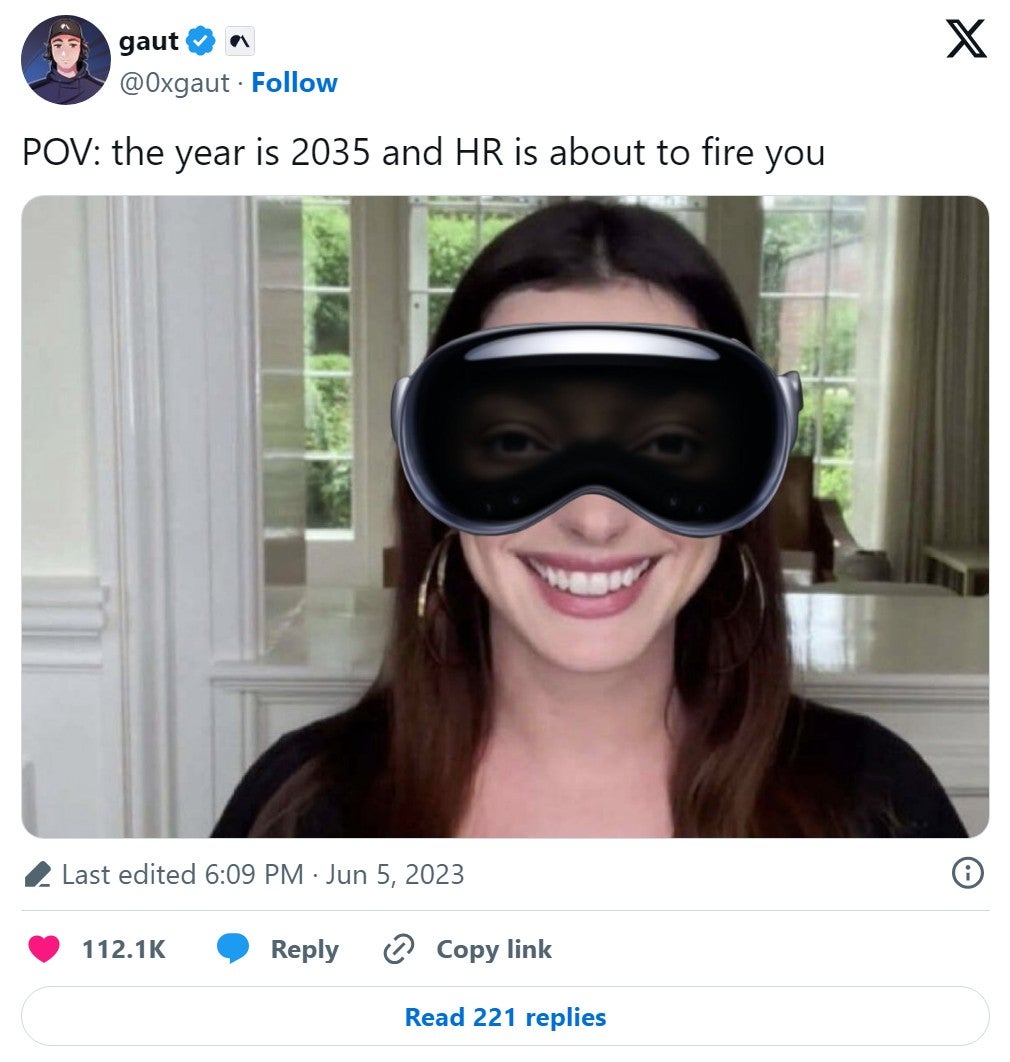'POV: the year is 2035 and HR is about to fire you' anne hathaway zoom meme