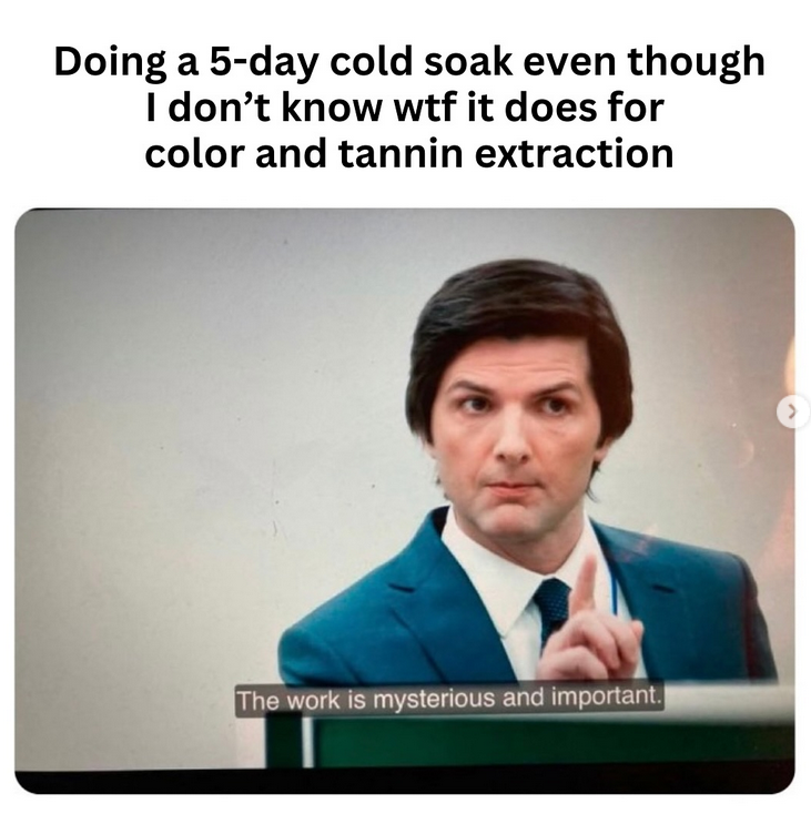 Screenshot of Mark S. from Severance pointing with a caption about doing a cold soak.